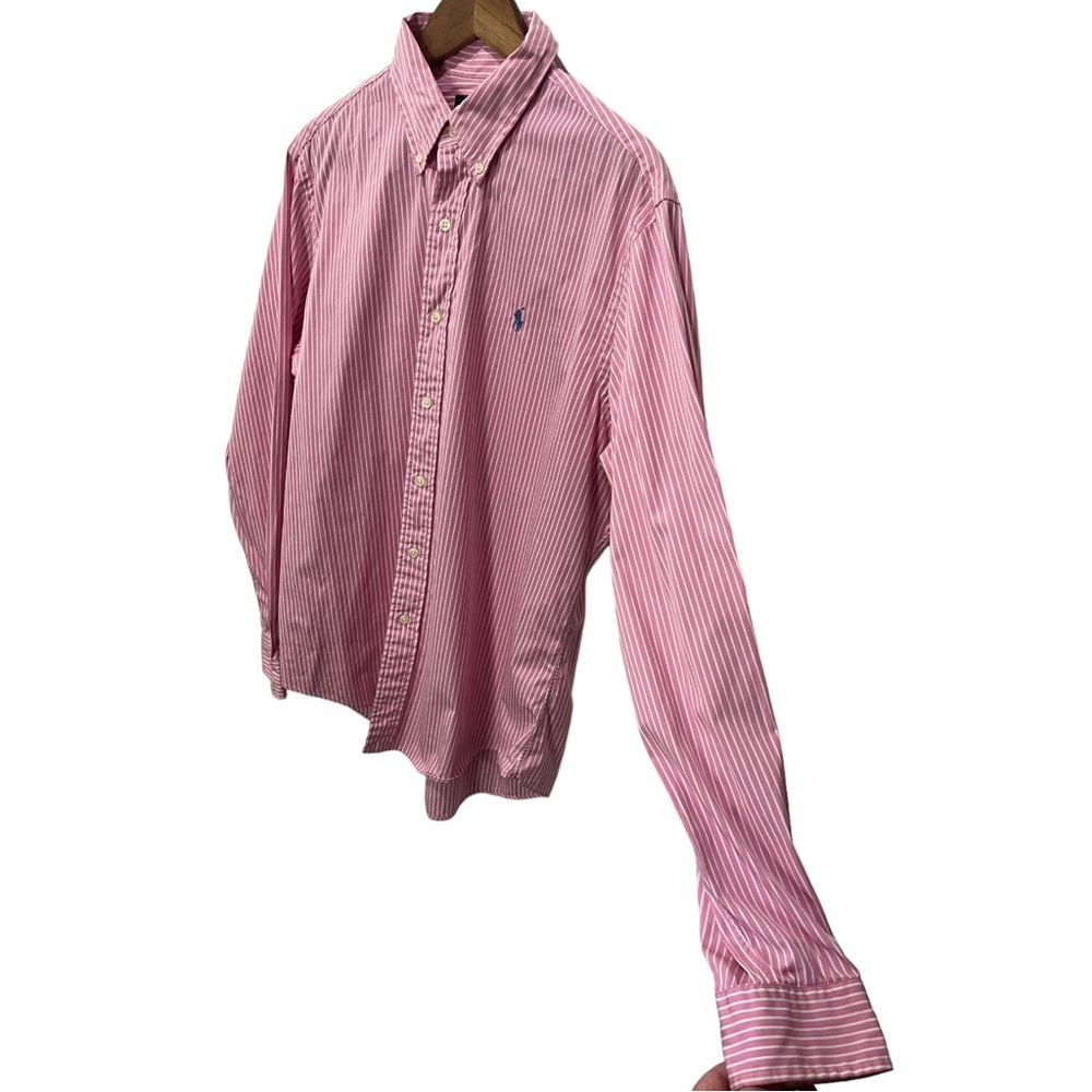 RALPH LAUREN CUSTOM FIT PINK & WHITE STRIPED BUTTON DOWN DRESS SHIRT - Picture 11 of 14